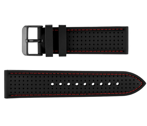Hadley Roma Black & Red Perforated Silicone Dive watch strap 22mm