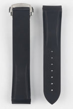 Load image into Gallery viewer, Black silicone watch strap with silver clasp on a white background