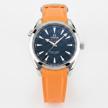 Load image into Gallery viewer, Rubber watch Strap and folding clasp to fit Omega Seamaster Aqua Terra 150/300 Series - ORANGE - Pewter &amp; Black