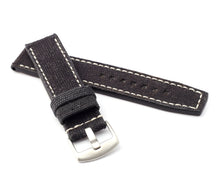 Load image into Gallery viewer, Marino Parallel : Canvas &amp; Leather Watch Strap - BLACK