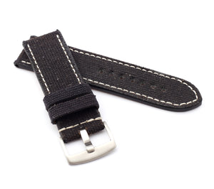 Marino Parallel : Canvas & Leather Watch Strap - BLACK