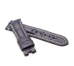 Deployment : Alligator-Embossed Leather Watch Strap BLACK / WHITE