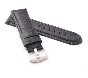 Firenze Alligator embossed Leather Watch Strap for Tang - BLACK / BLACK