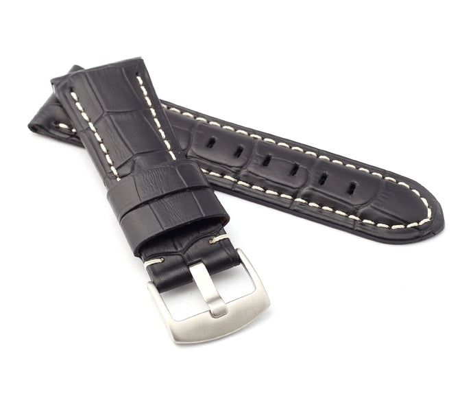 Firenze Alligator embossed Leather Watch Strap for Tang - BLACK / WHITE