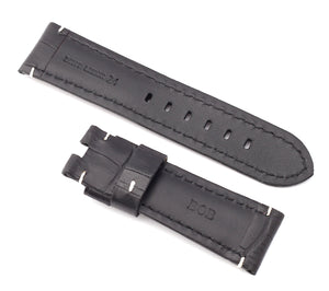 Deployment : Alligator-Embossed Leather Watch Strap ROYAL BLUE / WHITE 24MM