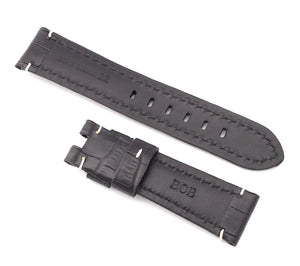 Deployment : Alligator-Embossed Leather Watch Strap BLACK / WHITE