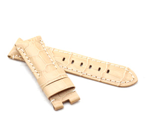 Deployment : Alligator-Embossed Leather Watch Strap BEIGE / WHITE