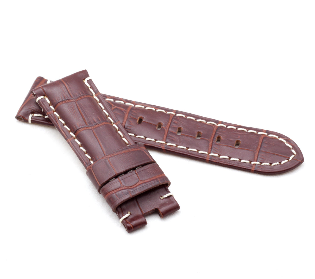 Deployment : Alligator-Embossed Leather Watch Strap DARK BROWN / WHITE