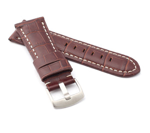 Firenze Alligator embossed Leather Watch Strap for Tang - BROWN / WHITE