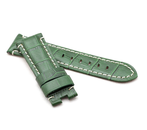 Deployment : Alligator-Embossed Leather Watch Strap GREEN / WHITE