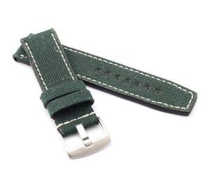 Marino Parallel : Canvas & Leather Watch Strap - GREEN