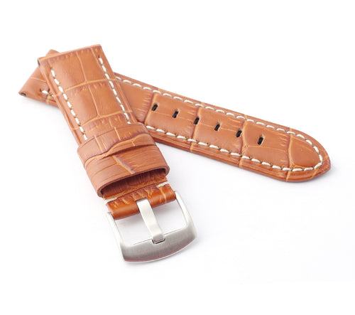 Firenze Alligator embossed Leather Watch Strap for Tang - GOLD BROWN / WHITE