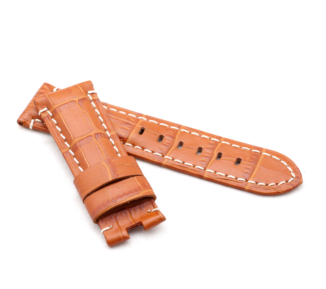 Deployment : Alligator-Embossed Leather Watch Strap LIGHT BROWN / WHITE