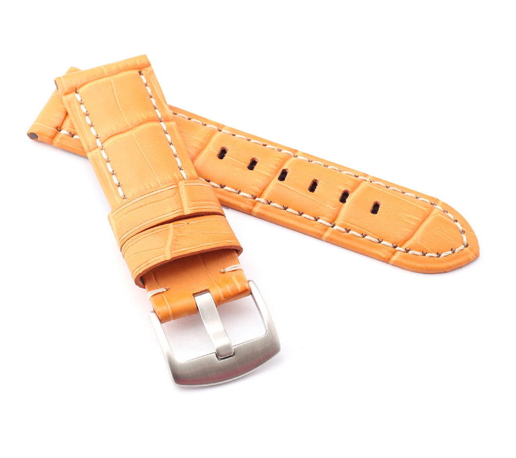 Firenze Alligator embossed Leather Watch Strap & Buckle - ORANGE 24mm