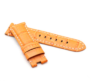 Deployment : Alligator-Embossed Leather Watch Strap ORANGE / WHITE