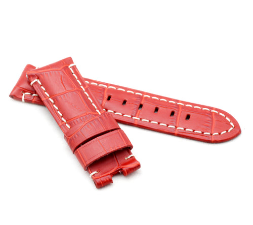 Deployment : Alligator-Embossed Leather Watch Strap RED / WHITE