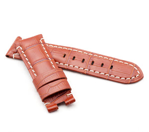 Deployment : Alligator-Embossed Leather Watch Strap COGNAC BROWN / WHITE