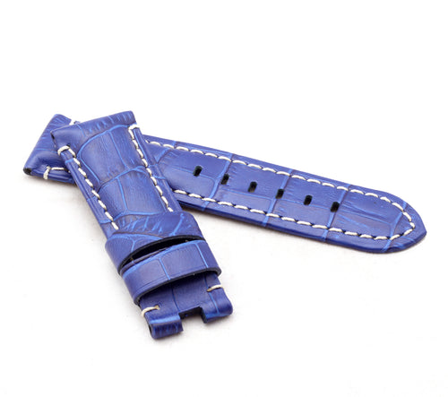 Deployment : Alligator-Embossed Leather Watch Strap ROYAL BLUE / WHITE 24MM