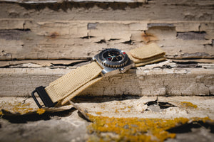 Tactical Hook & Loop Military Dive Style Nylon Watch Strap in KHAKI BEIGE & PVD