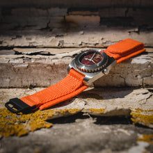 Load image into Gallery viewer, Tactical Hook &amp; Loop Nylon military dive Watch Strap in ORANGE BLACK PVD 24 MM