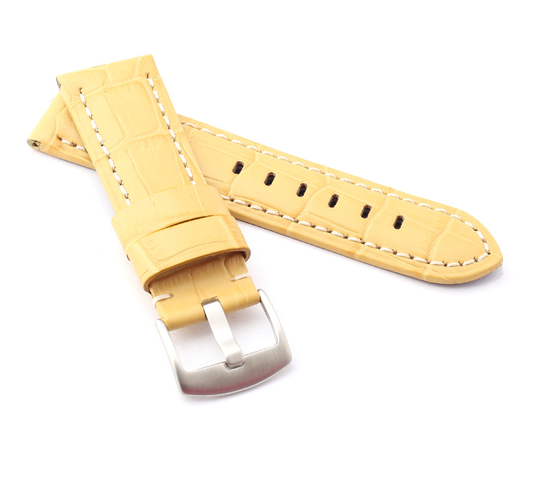 Firenze Alligator embossed Leather Watch Strap for Tang - YELLOW / WHITE