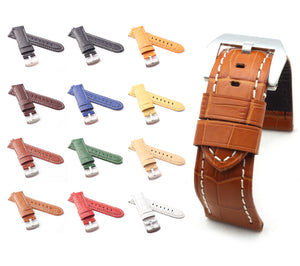 Firenze Alligator embossed Leather Watch Strap for Tang - GOLD BROWN / WHITE