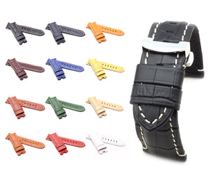 Deployment : Alligator-Embossed Leather Watch Strap ROYAL BLUE / WHITE 24MM