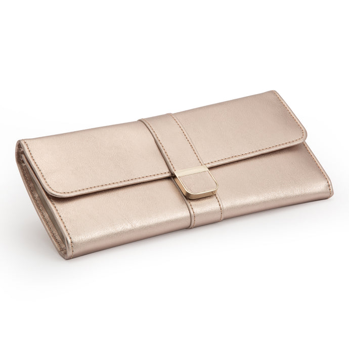 PALERMO Leather Travel Jewellery Roll - ROSE GOLD - Pewter & Black