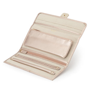 PALERMO Leather Travel Jewellery Roll - ROSE GOLD - Pewter & Black