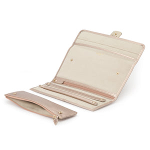 PALERMO Leather Travel Jewellery Roll - ROSE GOLD - Pewter & Black