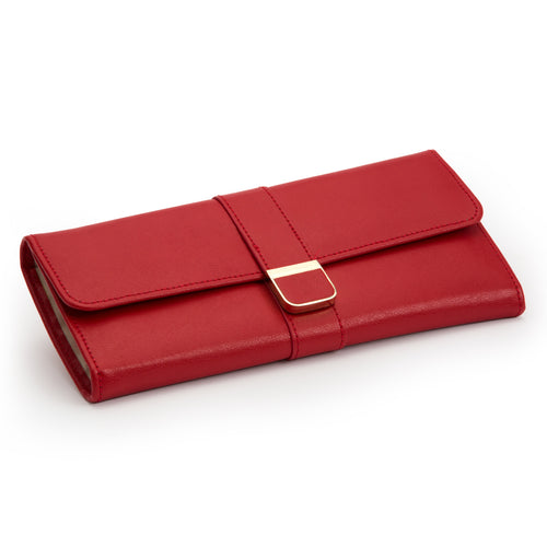 PALERMO Leather Travel Jewellery Roll - RED - Pewter & Black