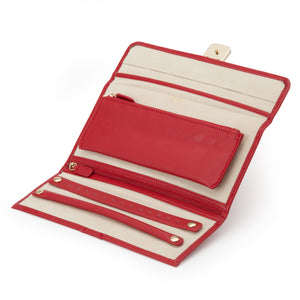 PALERMO Leather Travel Jewellery Roll - RED - Pewter & Black