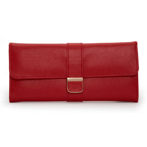 PALERMO Leather Travel Jewellery Roll - RED - Pewter & Black