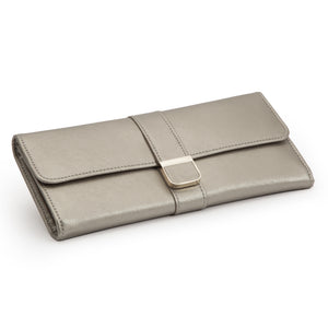 PALERMO Leather Travel Jewellery Roll - PEWTER - Pewter & Black