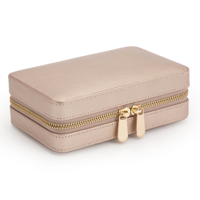 PALERMO Leather Zipped Jewellery Case - ROSE GOLD - Pewter & Black