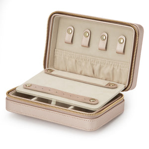 PALERMO Leather Zipped Jewellery Case - ROSE GOLD - Pewter & Black