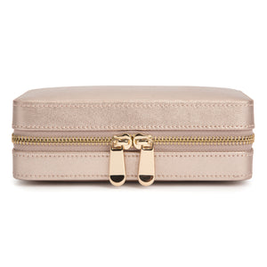 PALERMO Leather Zipped Jewellery Case - ROSE GOLD - Pewter & Black