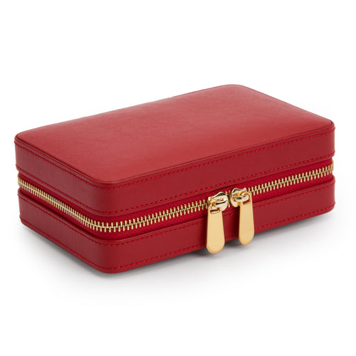 PALERMO Leather Zipped Jewellery  Case - RED - Pewter & Black