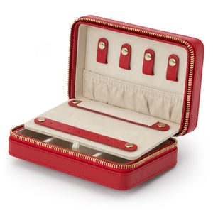 PALERMO Leather Zipped Jewellery  Case - RED - Pewter & Black