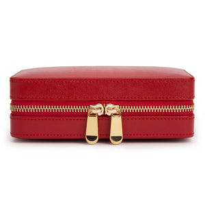 PALERMO Leather Zipped Jewellery  Case - RED - Pewter & Black