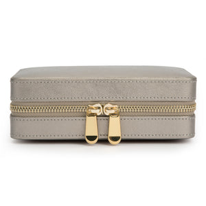 PALERMO Leather Zipped Jewellery Case - PEWTER - Pewter & Black