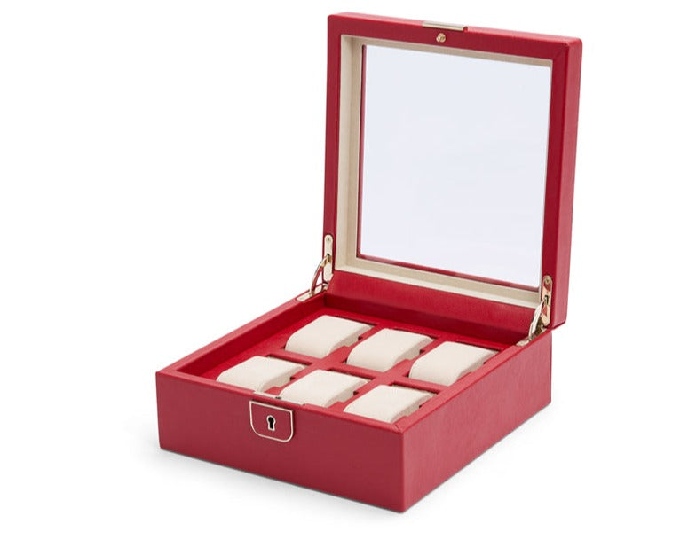 PALERMO Six Piece Watch Box - RED - Pewter & Black