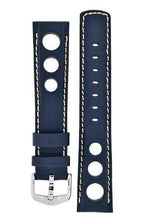Load image into Gallery viewer, Hirsch RALLY Leather Watch Strap in BLUE 22MM - Pewter &amp; Black