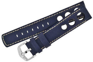 Hirsch RALLY Leather Watch Strap in BLUE 22MM - Pewter & Black