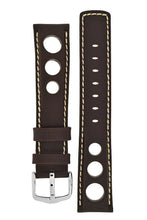 Load image into Gallery viewer, Hirsch RALLY Genuine Leather Perforated Watch Strap Band Racing BROWN 20 MM - Pewter &amp; Black