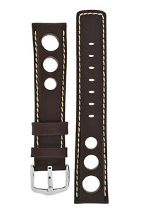 Hirsch RALLY Genuine Leather Perforated Watch Strap Band Racing BROWN 20 MM - Pewter & Black