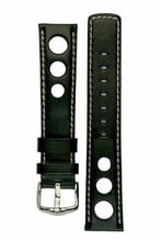 Load image into Gallery viewer, Hirsch RALLY vintage F1 Racing style Leather Watch Strap in BROWN 18MM - Pewter &amp; Black