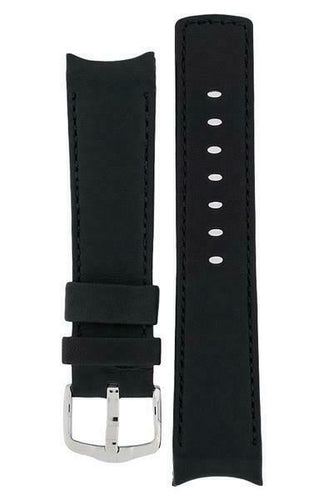 Hirsch MEDICI CURVED ENDED Leather Watch Strap in BLACK/BLACK  18mm - Pewter & Black