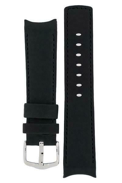 Hirsch MEDICI CURVED ENDED Leather Watch Strap in BLACK/BLACK  18mm - Pewter & Black