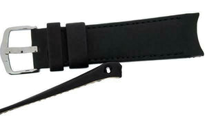 Hirsch MEDICI CURVED ENDED Leather Watch Strap in BLACK/BLACK  18mm - Pewter & Black